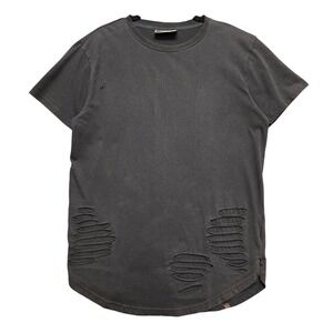 Krisp Mens XL‎ Black Distressed Curved Hem Short Sleeve T-Shirt Streetwear Tee